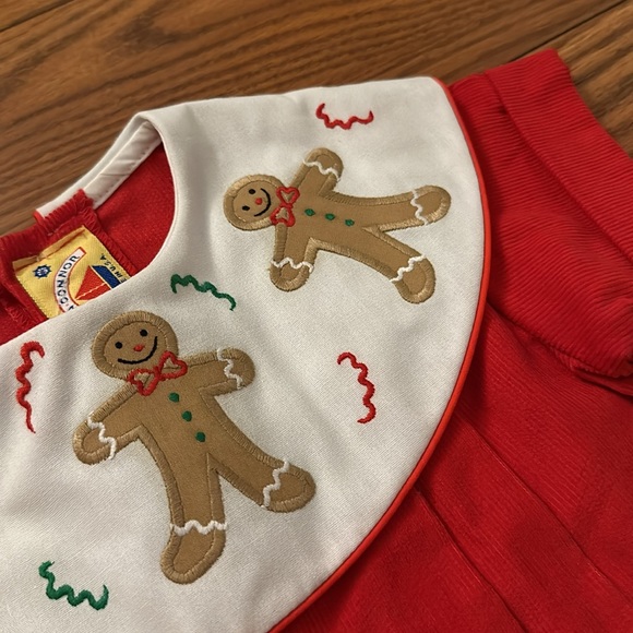 Gingerbread Embroidered Jumpsuit Red Corduroy Christmas Romper Pants Outfit 12m - Picture 2 of 3